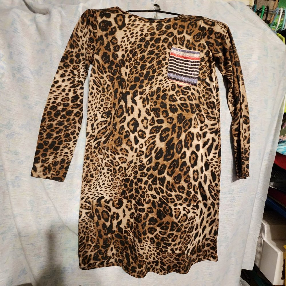 Grace & Emma Leopard Print Long Sleeve Tee shirt Dress Size 10/12Y